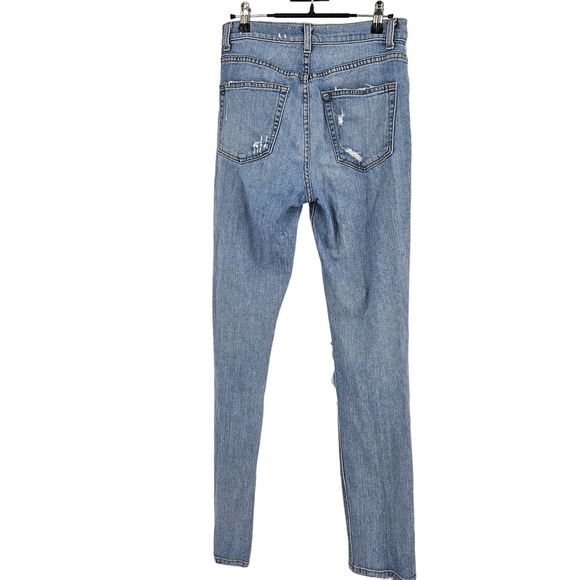 Reformation Jeans Blue Ripped Knee Distressed High Rise Straight Leg Denim Sz 27 - Picture 4 of 6